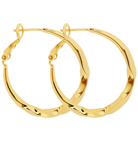 ToHeart Gold Hoop Earrings for Women Twist Hoop Earrings Gold Plated - style: Hoop Earrings E