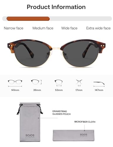 SOJOS Trendy Oval Polarized Sunglasses for Women Retro Cute Shades Sunnies SJ2687 - color: Tortoise Frame Grey Lens