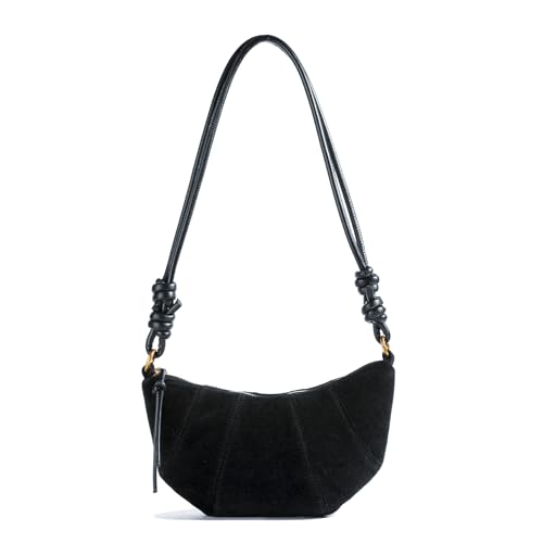 Suede Bags for Women Small Suede Purses Crescent Bag Crossbody Shoulder Bag Trendy Tote Handbags - color: A Suede Black