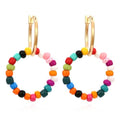 Bohemian Color Blocked Wooden Bead Earrings Simple Geometric Handmade Dangle Drop Earrings For Women