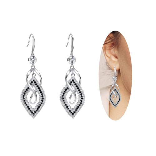 Dangle Earrings for Women, 925 Sterling Silver Handmade Linear Swirl Wire Bohemian Boho 14K Gold Diamonds Earrings Hypoallergenic Fashion Jewelry Gifts for women - color: Silver