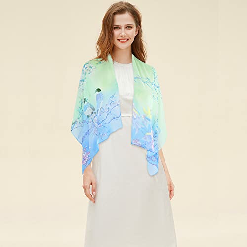 E-Clover Unique Fashion Women's Scarf Chiffon Sheer Scarves for Women Lightweight - color: Green Blue