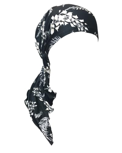 Chemo Headwear for Women Pre-Tied Head Scarf Headwraps Soft Turbans Cancer Hats Chemo Beanie Coverings Scarves - color: Black Flower