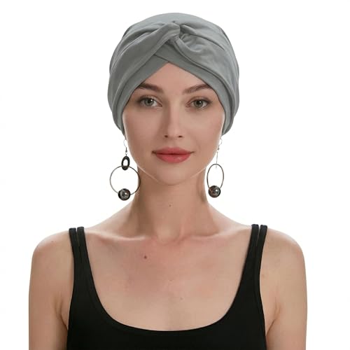 ZLYC Chemo Headwear for Women Pre Tied Turban Headwear Lightweight Beanie Hat - color: Knot Light Gray