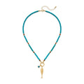 Gold Fish Necklace For Women Blued Beaded Strand Toggle Necklace With Gold Fish Pendants Dainty Summer Beach Turquoise Jewelry - style: Cute Fish