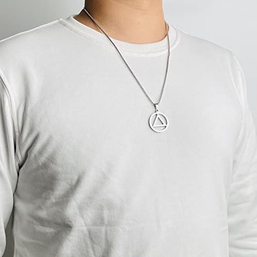 Sobriety Necklace for Men Stainless Steel AA Recovery Triangle Necklace Sobriety Gifts for Men - color: Silver