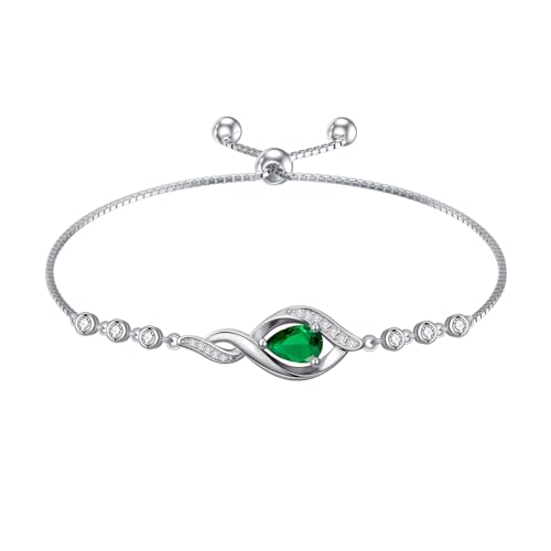 HPQQ Birthstone Bracelet for Women 925 Sterling Silver Infinity Love Jewelry Anniversary Birthday Mothers Day Gifts for Mom Wife Her - color: 05-May-Emerald