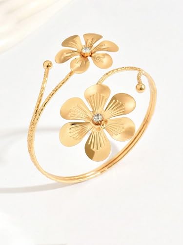 Gold Arm Cuff Bracelet Adjustable Upper Arm Cuff Bangle Butterfly Flower Bracelet Summer Beach Essentials Jewelry for Wome - style: gold flower
