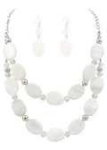 2 Layered Chunky Beaded Shell Necklace for Women Sea Shell blue/yellow/red/green/turquoise/teal/white Statement Necklace and Earring Set Elegant Women Necklace Set Jewelry Sets for Women - color: White