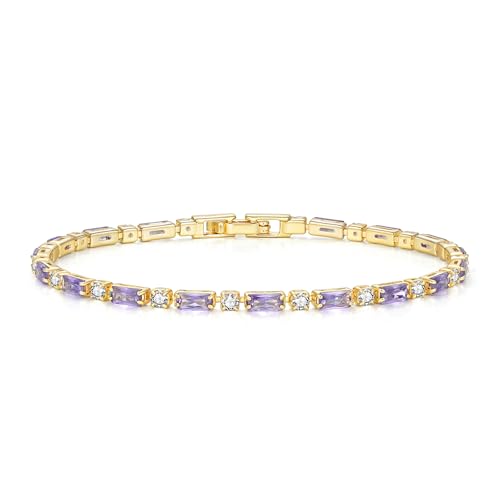 CiNily Adjustable Tennis Bracelets for Women Teen Girls Rainbow Cubic Zirconia Bracelet 14K White Gold Plated Hypoallergenic Slider Bracelet Jewelry Gift - color: Gold-Purple white cz