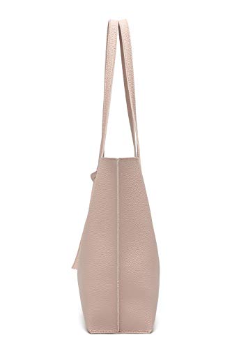 Dreubea Women's Soft Faux Leather Tote Shoulder Bag from, Big Capacity Tassel Handbag - color: Apricot Pink