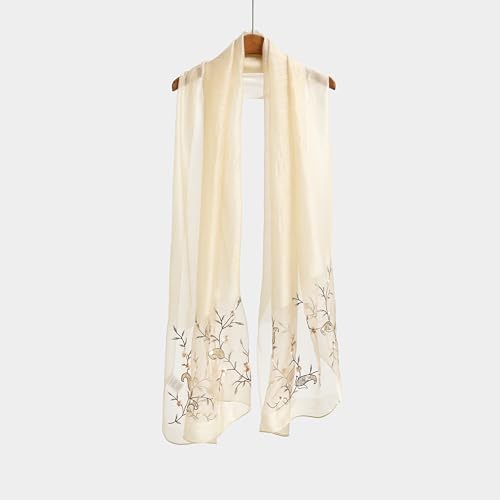 Jeelow Silk Blend Floral Fashion Scarf Shawl Wrap Lightweight Sheer For Women Floral Embroidery Wedding Party Prom - color: Khaki