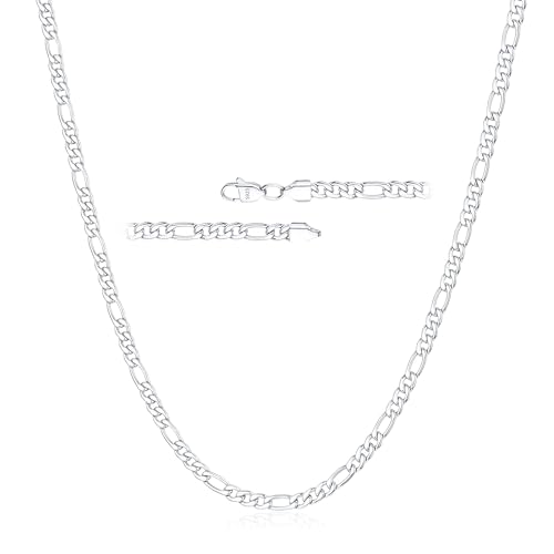 Avotto S925 Sterling Silver Figaro Chain Necklace for Women Girls 3mm/5mm Thick Sturdy & Colourfast Women's Chain Necklaces Jewelry for Women Girls 14/16/18/20/22/24/Inch - color: 3mm-Silver, size: 22 inch(55cm)-Opera Length