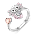 Axolotl Rings 925 Sterling Silver Axolotl Ring Cute Axolotl Jewelry Gift for Women Girls Daughter - color: April