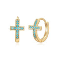MEVECCO Cross Hoop Earrings 14K Gold Plated Dainty Minimalist Simple Small Faith Cross Huggie Earrings For Women Symbol of Protection Faith Jewelry Gift - style: Tur-Cross