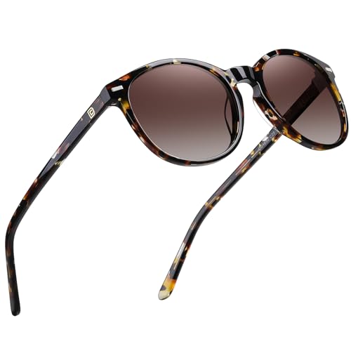 DUCO Women's Trendy Retro Round Acetate Polarized Sunglasses, UV400 99% Glare Block, Lightweight for Daily & Outdoor - color: Tortoise Frame Gradient Brown Lens