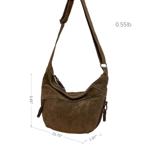 Women's Crescent Crossbody Bag – Large Capacity Suede Sling Bag, Travel Shoulder Bag for Women, Tote Purse - color: Dark Brown