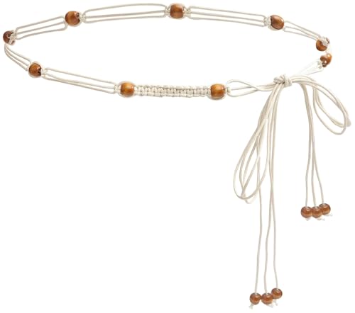 LIMHOO Women's Boho Braided Belt Adjustable Beaded Rope Waist Belts for Dresses - color: 520 Brown
