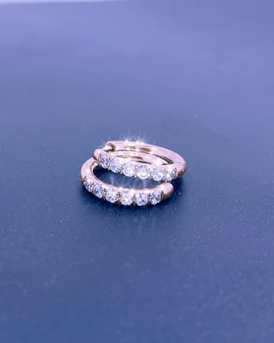 316L Surgical Stainless Steel Huggie Hoop Earrings with Cubic Zirconia, 10G 12G 14G 8-20mm Cartilage Lobe Earrings, 14G Piercing Jewelry - style: 10G 12mm Rose Gold Clear CZ