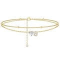 Ankle Bracelets for Women Waterproof 14K Gold Plated CZ Initial Anklet for Women Dainty Layered Letter Heart Ankle Bracelets Handmade Adjustable Foot Chain Anklet Summer Beach Jewelry - color: gold B