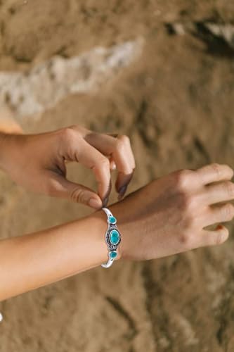 Genuine Turquoise Bracelet Cuff Bracelet for Women Mom 925 Sterling Silver Natural Turquoise Bangles Vintage Bracelet Boho Jewelry for Birthday Christmas Mother's Day Valentine's Day - style: Leaf 2