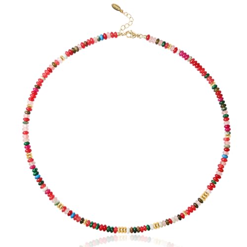 Beaded Gemstone Necklaces for Women Colorful Boho Choker Necklace Beauty And Spirit For Women (blue-silver) - color: red