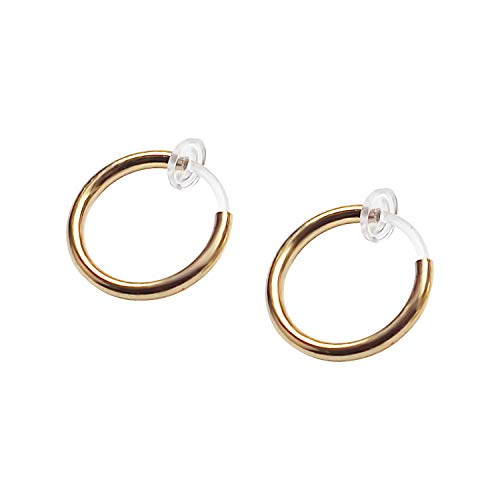 Silver Small for Women Comfortable Plastic Invisible Clip On Hoop Earrings Men Fake Nose Ring Faux Lip Septum Ring Fake Cartilage Earrings 12 mm Spike Cross Feather 15mm Unisex Gold Non Piercing Lobes - color: 12 mm Gold