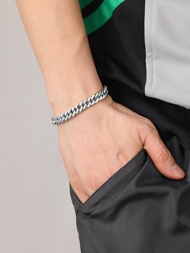 ChainsHouse Stainless Steel Cuban Link Bracelet, 8mm/12mm/17mm Width, 7.5"/8.3"/9", 18K Gold Plated Chain Wrist Bracelets for Men Women, Send Gift Box - color: P: Steel-8mm width-custom