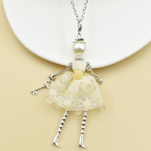Crystal Paris Doll Necklace for Women, Handmade Cute Dress Long Chain Pendant Necklace Prom Costume Jewelry - style: 18