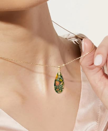Stone Necklaces for Women Teardrop Gemstone Pendant Necklace Natural Stone Chain Necklaces - color: Yellow Green