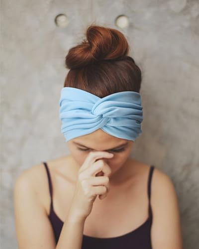 AQOKKA Extra Wide Headbands for Women Large Turban Headband Non Slip Boho Elastic Hairband Hair Twisted Knot Head Bands Accessories - color: 4 Pcs: Grass Green, Pink, Khaki, Light Blue