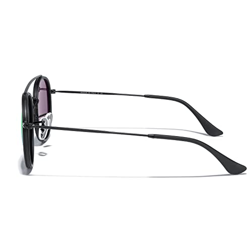 MERRY'S Retro Round Polarized Sunglasses - Unisex Double Bridge Sun Glasses - color: Matte Black Frame/Matte Black Bridge/Green Mirror Lens