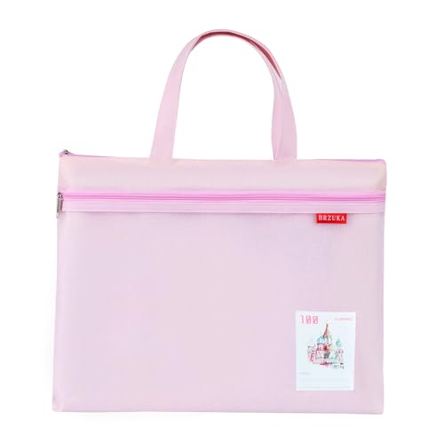 Mesh Zipper Pouch 11x13.7 in, A4 Double Pocket Waterproof File Bag with Handle, Document Storage for School/Travel/Office/Cross Stitch/Puzzle (Pink) - color: Pink