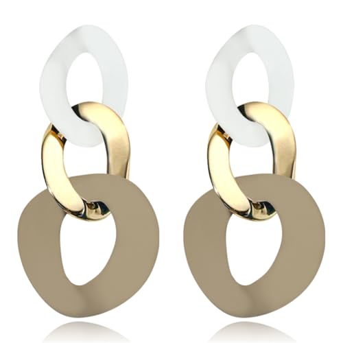 Charm Elegant Hollow Color Chain Acrylic Geometric Temperament Dangle Drop Earrings Bohemian Minimalist Hypoallergenic Jewelry Gift - color: White Gold Brown