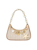 MakeMeChic Women's Straw Beach Purse Seashell Beaded Shoulder Handbags Summer Vacation Bags - color: Multicolor Starfish