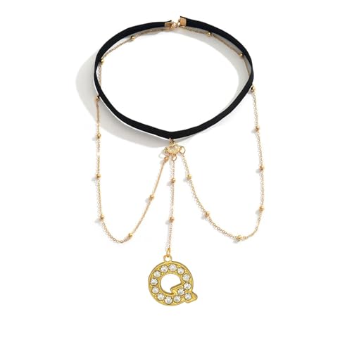 Letter Initial Leg Chain Thigh Jewelry for Women Summer Beach Bead Leg Chain Name Elegant Elastic Body Chain Jewelry - color: Q