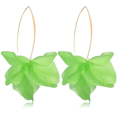 Exaggerated Bohemian Resin Rose Flower Petal Dangle Drop Earrings Long Acrylic Tiered Floral Tassel Earring for Women - color: Green