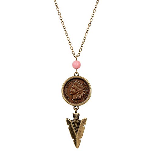 American Coin Treasures Indian Head Penny Coin Necklace Arrowhead Cable Chain | Indian Cent Over 100 Years Old | 22 Inch Long 3 Inch Extender With Lobster Claw Clasp | Certificate of Authenticity