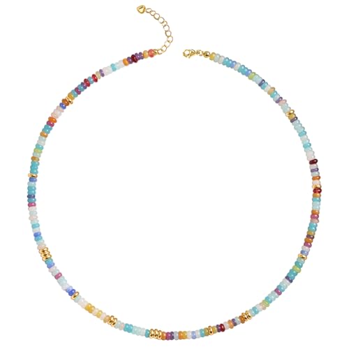 Beaded Gemstone Necklaces for Women Colorful Boho Choker Necklace Beauty And Spirit For Women (blue-silver) - color: mix-blue