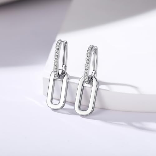 14K Gold Plated Paperclip Earrings For Women Trendy Link Huggie Hoop Earrings Silver Chain Statement Drop Dangle Earrings with Cubic Zirconia Jewelry Gifts For Her Gold - color: Silver