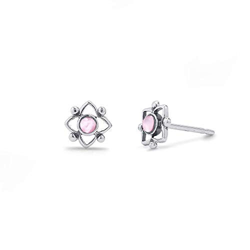 Boma Jewelry Sterling Silver Flower Shaped Dot Stud Earring - color: Pink Shell