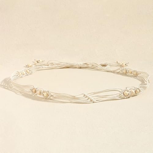 LIMHOO Women's Boho Braided Belt Adjustable Beaded Rope Waist Belts for Dresses - color: 519 White