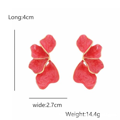 Chunky Earrings Big Statement Earrings for Women Trendy Large Floral Ginkgo Leaf Flower Earring Irregular Long Drop Dangle Earrings Chunky Jewelry - style: 1 - Red