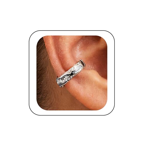 Gothic Ear Cuffs Helix Cartilage Clip on Goth Ear Cuff Stainless Steel Hypoallergenic Earrings for Women Men Non Piercing Gold & Silver Fake Earring Lightweight Punk Jewelry Gift - color: K10-Alt Design Silver