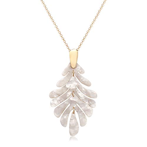 ARATLENCH Acrylic Pendant necklace Earrings – Long Statement Leaf Charm Necklace Tortoise Resin Palm Leaf Earrings Fashion Necklaces Earrings for Women - color: White