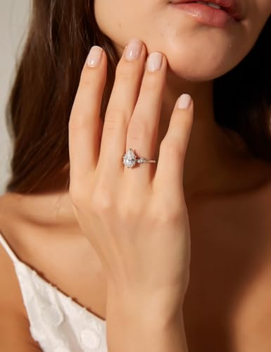 EAMTI 2CT Engagement Rings Pear Cut Wedding Teardrop Bridal Halo Nature Inspired Rings Cubic Zirconia Promise Bands for Women 3-11 - color: Brass-Silver