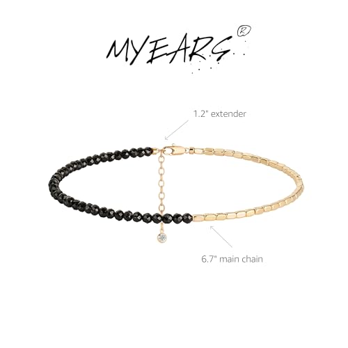 MYEARS Women Beaded Bracelet Gold Gemstone 14K Simple Dainty Handmade Chain Everyday Boho Beach Jewelry - style: Spinel