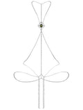 Paloli Gothic Cross Body Chain for Women – Silver Tone Adjustable Waist Body Jewelry, Vintage Filigree Y-Style Harness Necklace for Festival Party Outfit - style: Enchanted Green