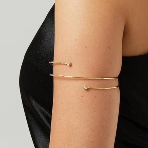 Long tiantian Gold Arm Cuff Upper for Women Bangle Bracelets Upper Arm Cuff Bracelet Trendy Armband Beach Jewelry Trendy Stuff Gifts - color: B7:gold Arm Cuff