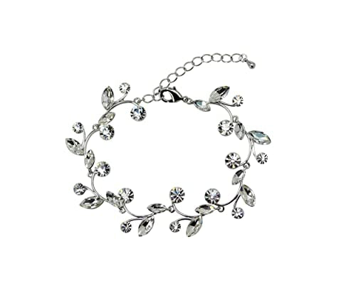 Faship Gorgeous Rhinestone Crystal Floral Necklace Earrings Set - color: Clear / Matching Bracelet